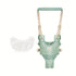 Green baby harness with white sock on a white background