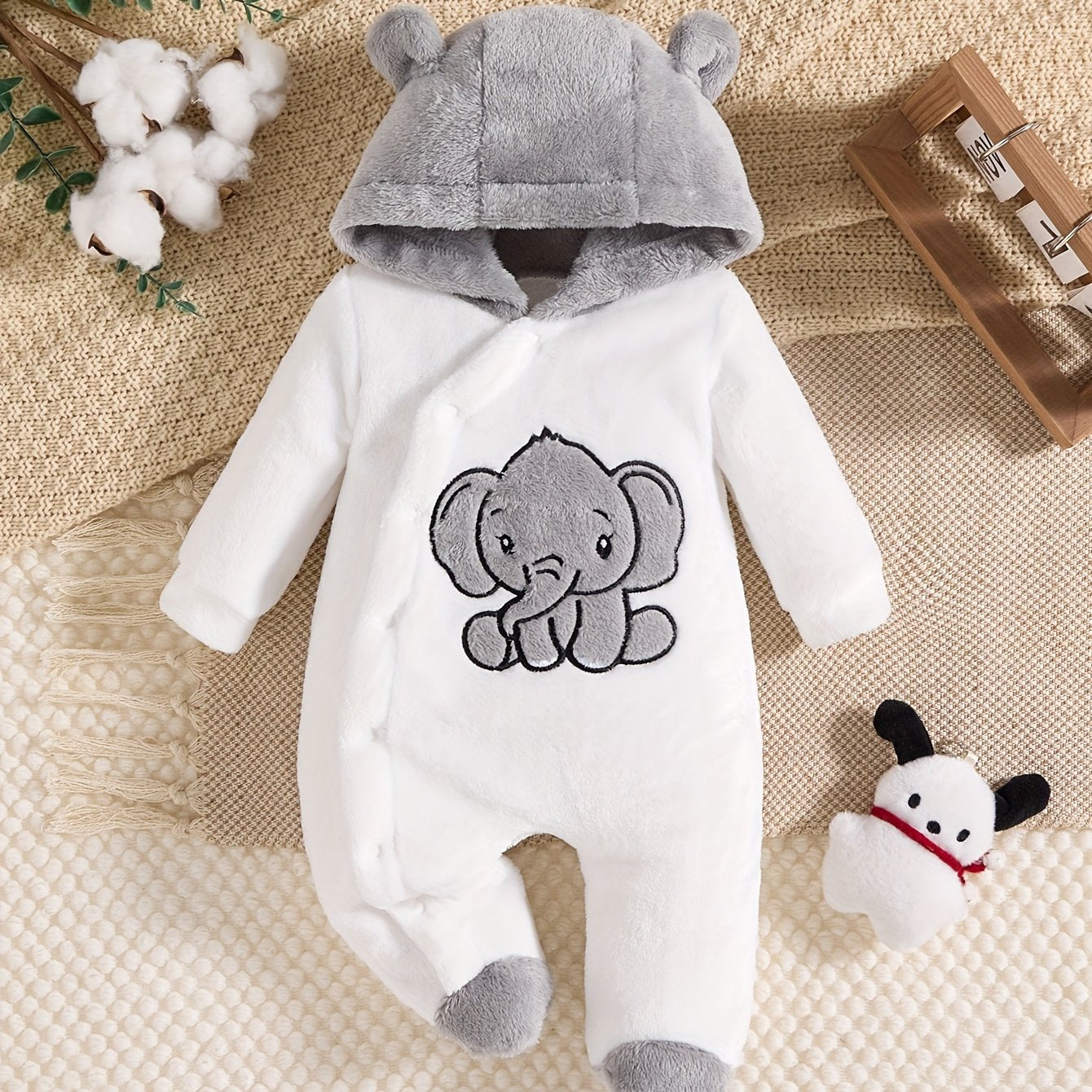 Boys' Bear Patch Hooded Winter Romper