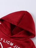 Close-up of a red hoodie with text on a white background