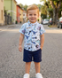 Toddler Boy Dino Print Shirt & Shorts 2pc Collar Set