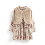 Christmas Dress for Girls with Faux Fur Jacket and Collar - Little Fashion