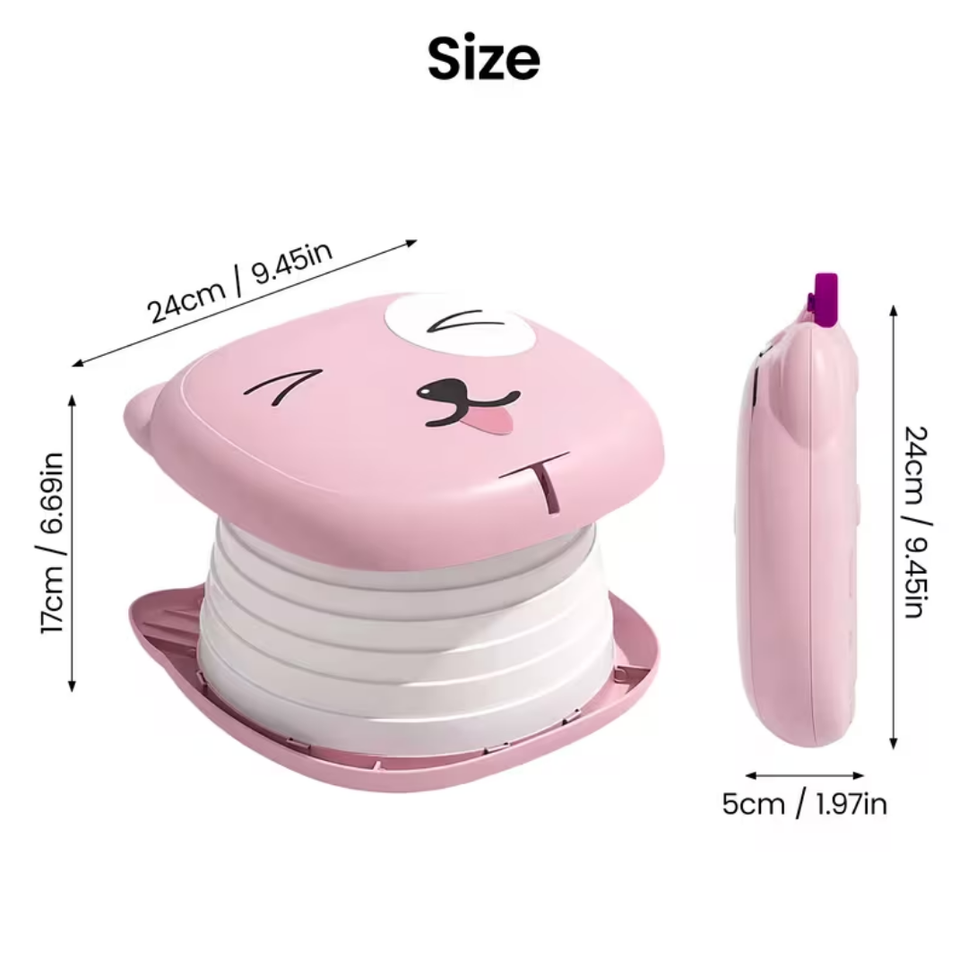Measurement chart of a pink and white product with dimensions labeled.