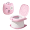 Pink children's potty with cartoon face design on a white background