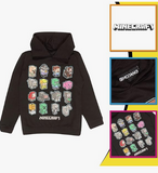 Black hoodie with Minecraft character graphics on a white background