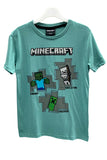 Teal t-shirt with Minecraft character graphics on a white background