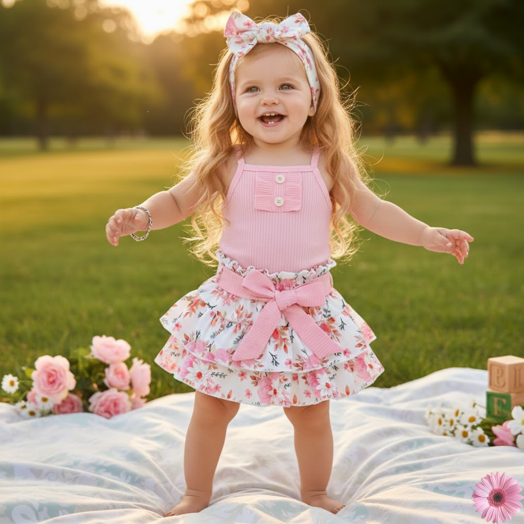 2pc Baby Girl Summer Floral Set - Sleeveless Jumpsuit