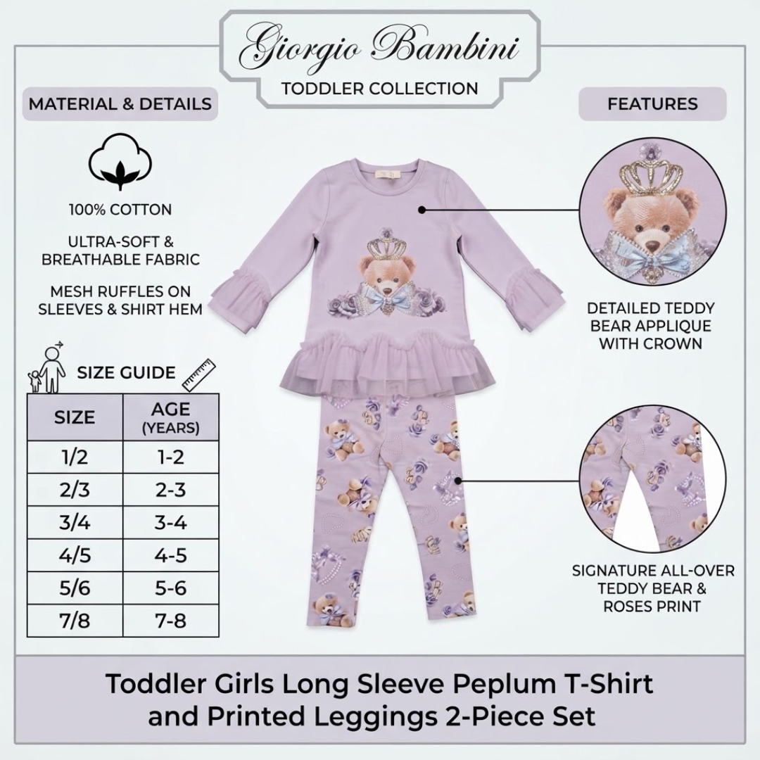Giorgio Bambini Girls Crown Teddy Peplum Legging Set