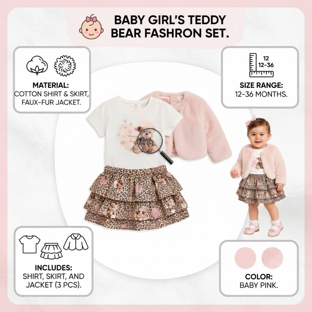 Baby Girl Teddy Bear Fashion Set | 12-36 Months
