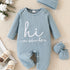 Boys Cute Letter Print Romper Set – Knit Outfit with Hat & Socks
