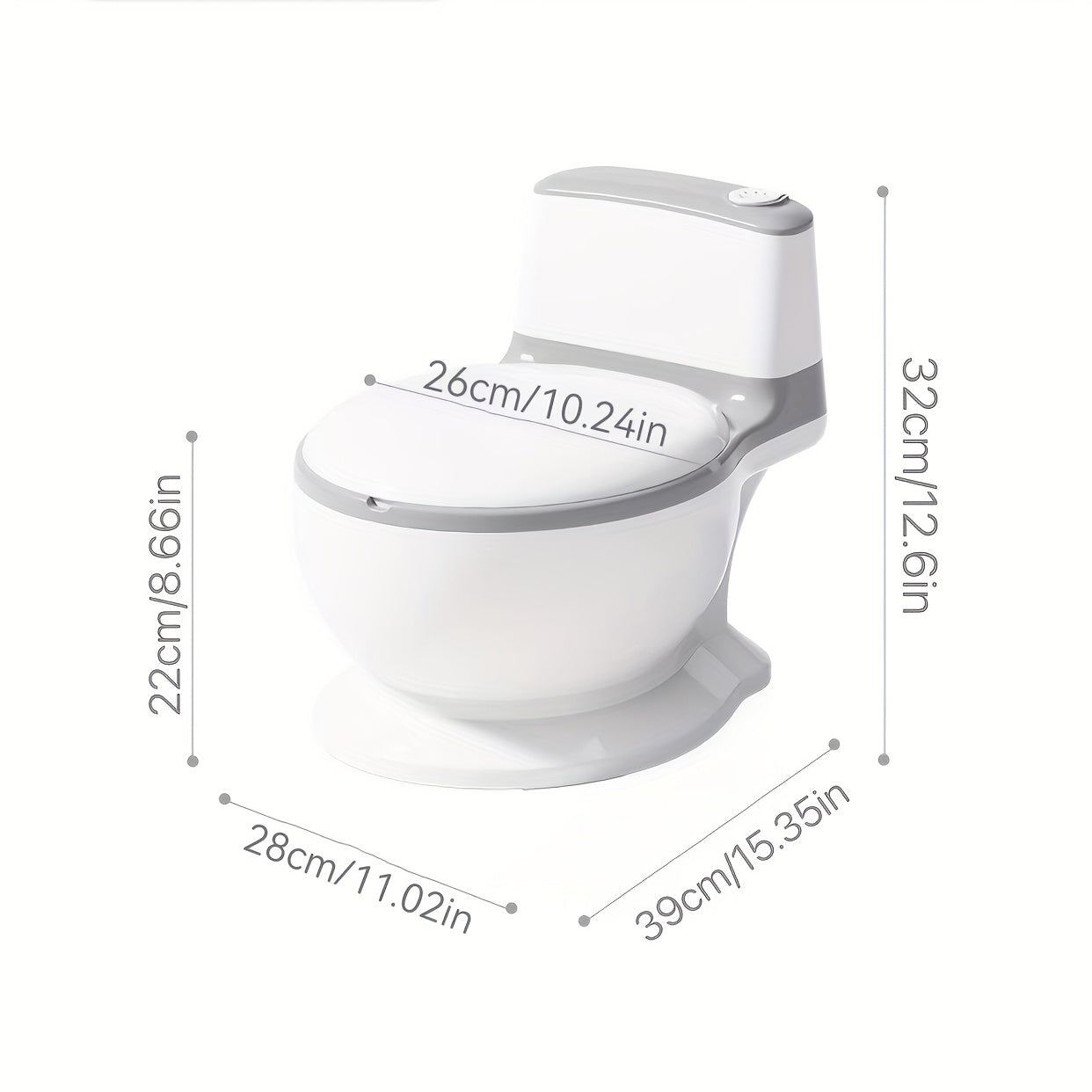White bidet with dimensions labeled on a white background