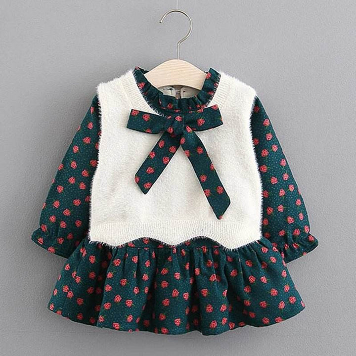 2pc Girl's Fur Vest & Velvet Princess Dress Set - Little Fashion