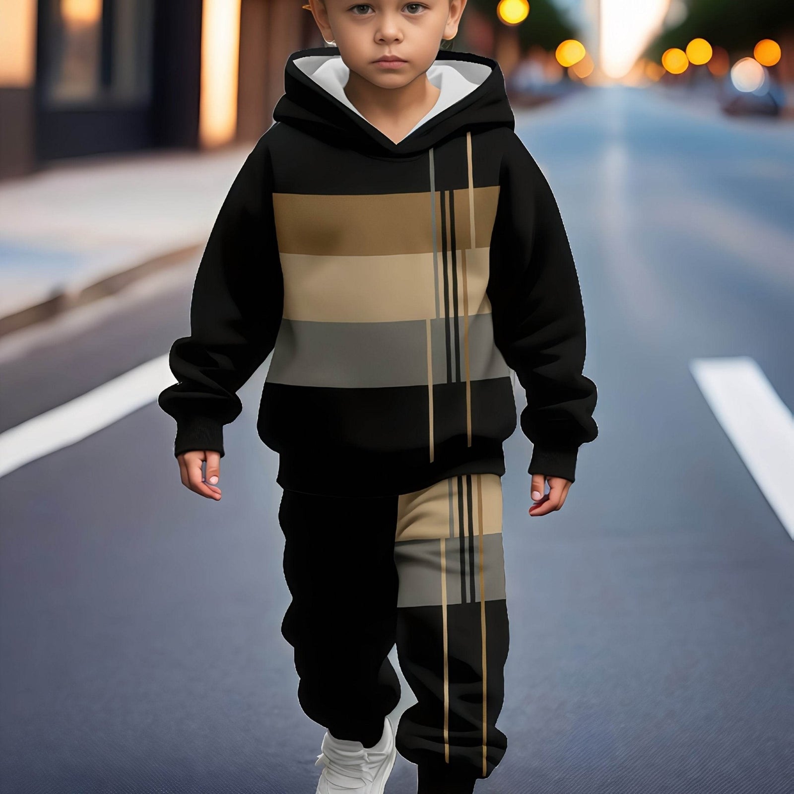 2pcs Boys' Stripe Hoodie & Joggers Set - Little Fashion