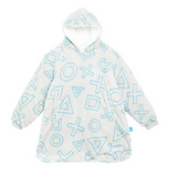 Hooded towel with geometric pattern on a white background