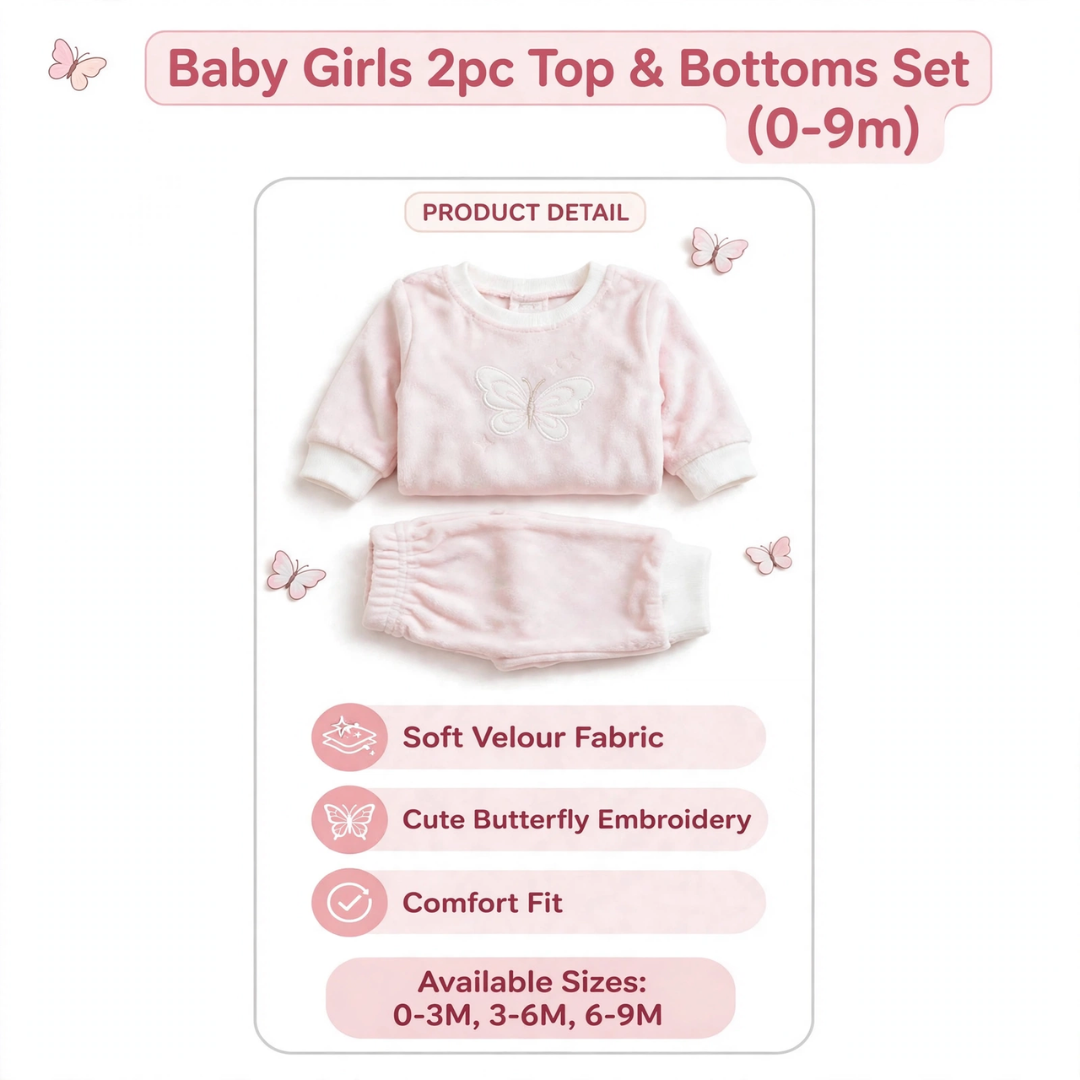 Baby Girls 2pc Top & Bottoms Set (0-9m)