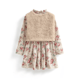 Christmas Dress for Girls with Faux Fur Jacket and Collar - Little Fashion