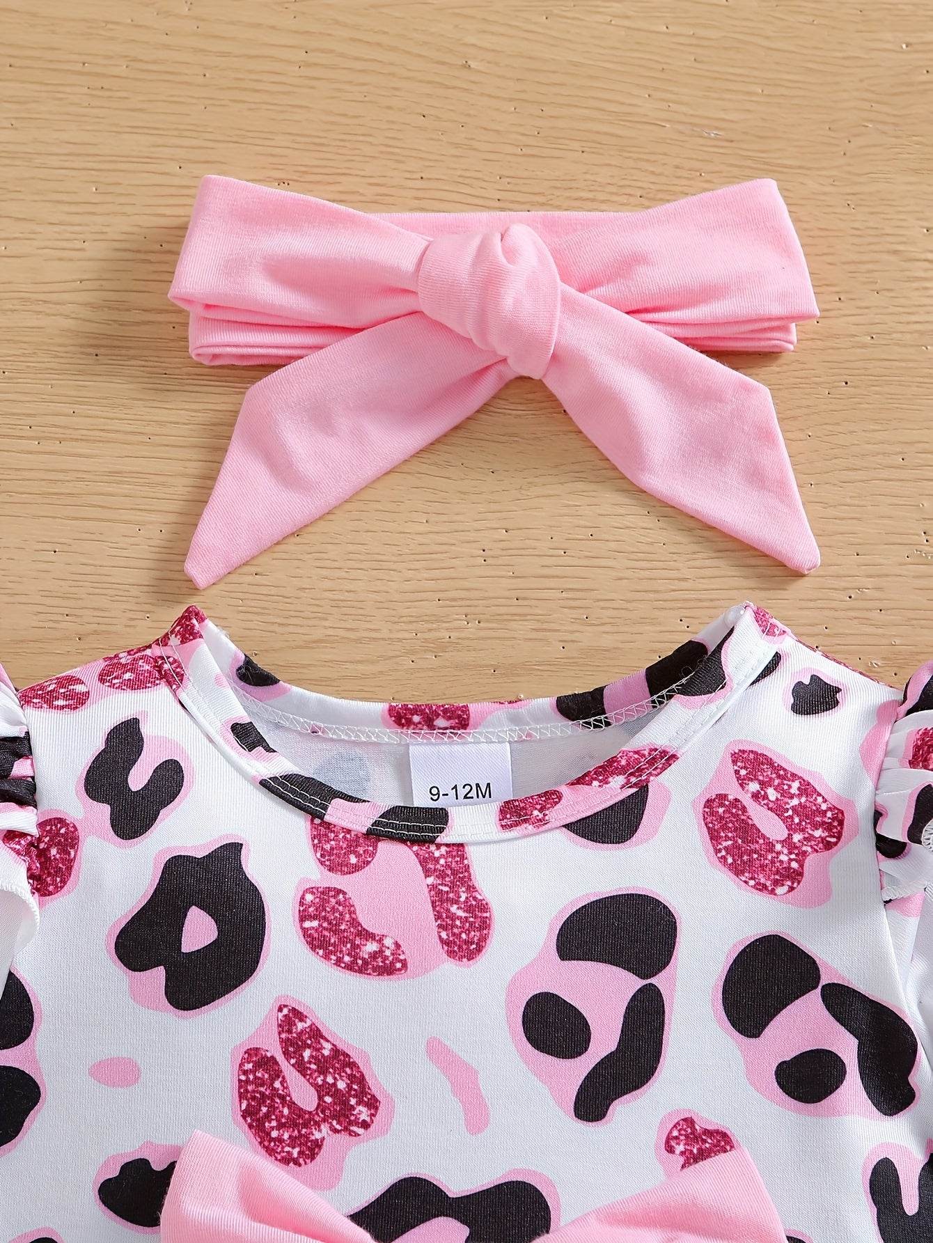 3pc Baby Girls Leopard Top, Pants & Headband Set - Little Fashion