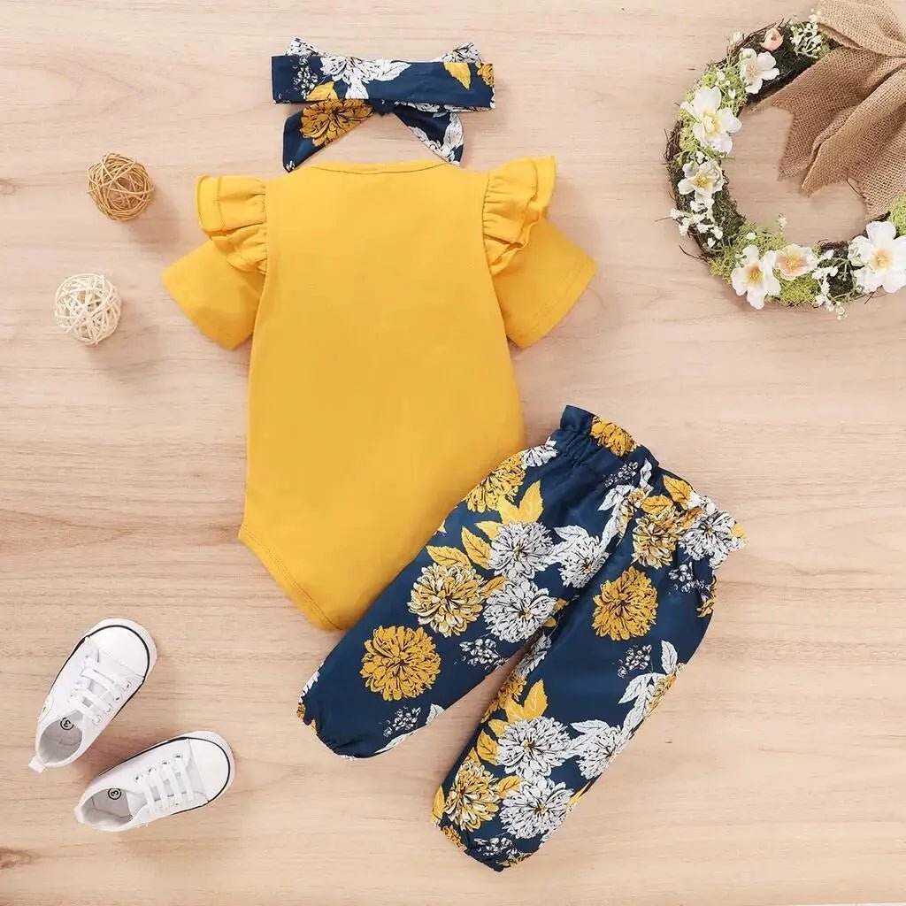 3PCS Baby Girl Outfit Set | Bodysuit & Floral Pants - Little Fashion
