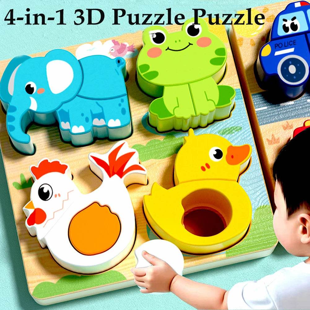 4 - in - 1 Wooden Animal Puzzle for Kids - collection_name
