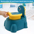 Children's potty training seat with dinosaur design and removable yellow lid.