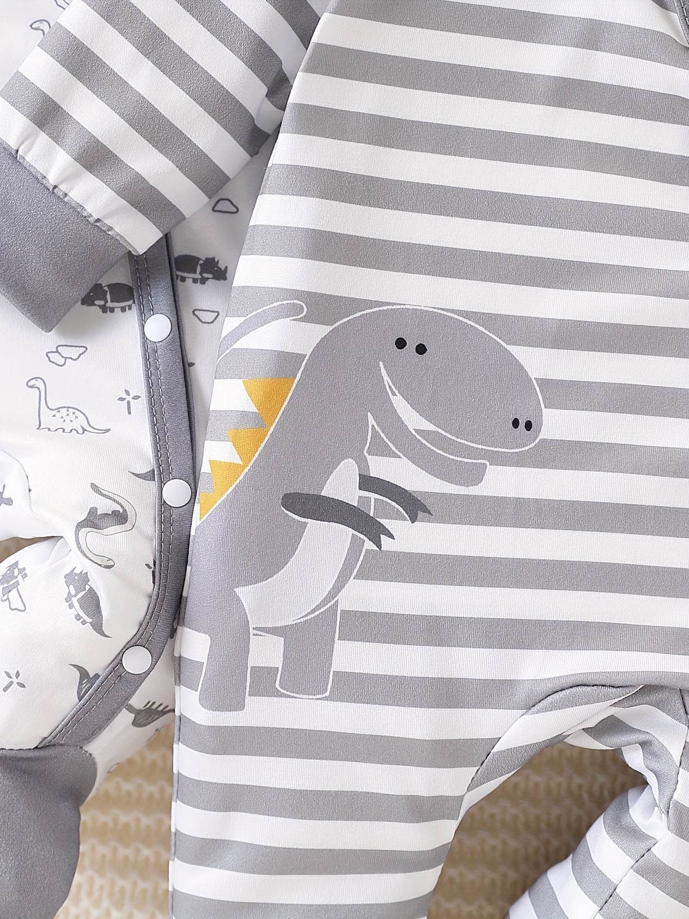 4pc Baby Boy Dinosaur Striped Romper & Hat Set - Little Fashion