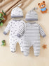4pc Baby Boy Dinosaur Striped Romper & Hat Set - Little Fashion