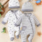 4pc Baby Boy Dinosaur Striped Romper & Hat Set - Little Fashion