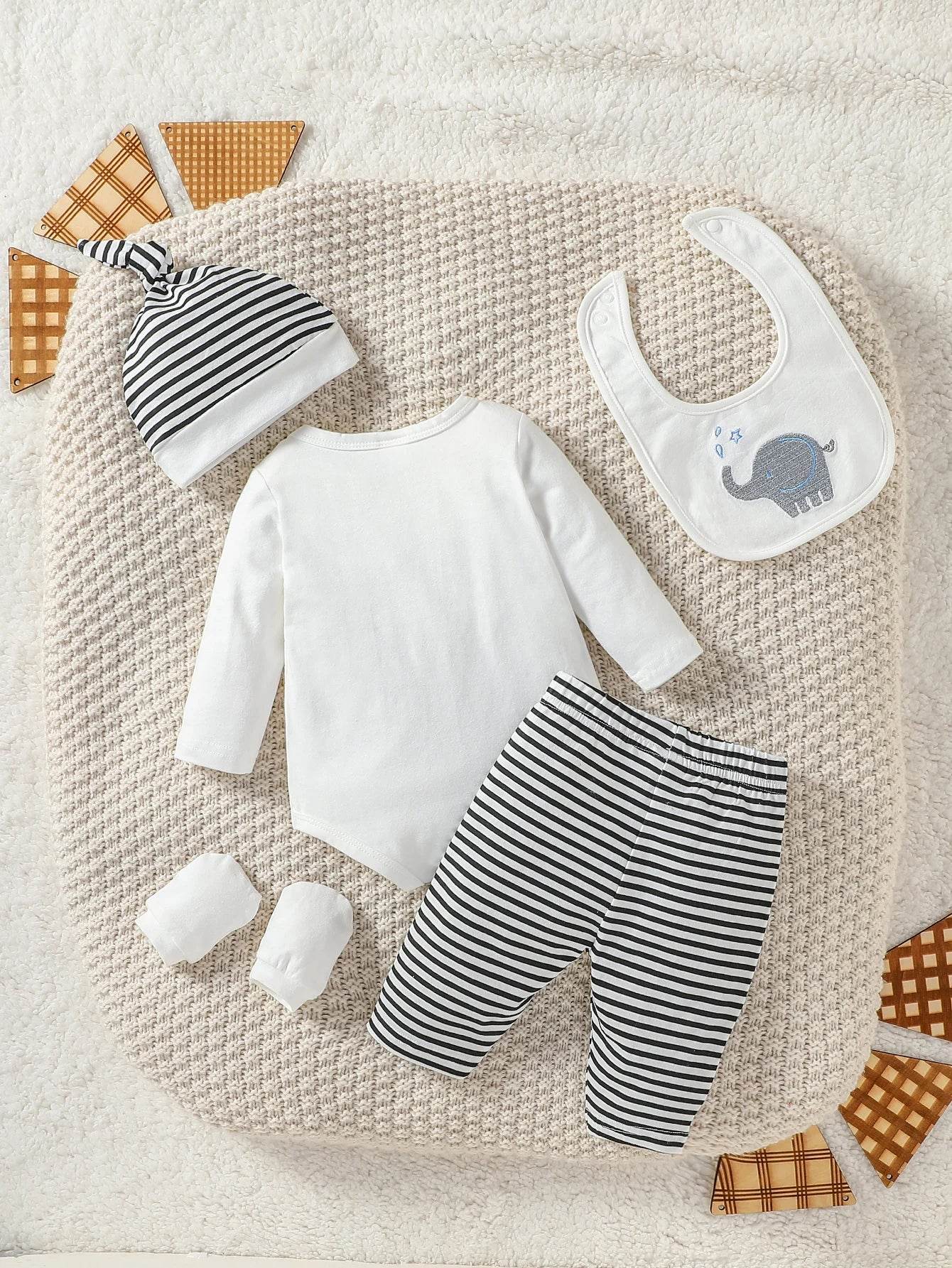 4PCS Baby Boy Elephant Outfit Set – Pantsuit & Accessories - Little Fashion