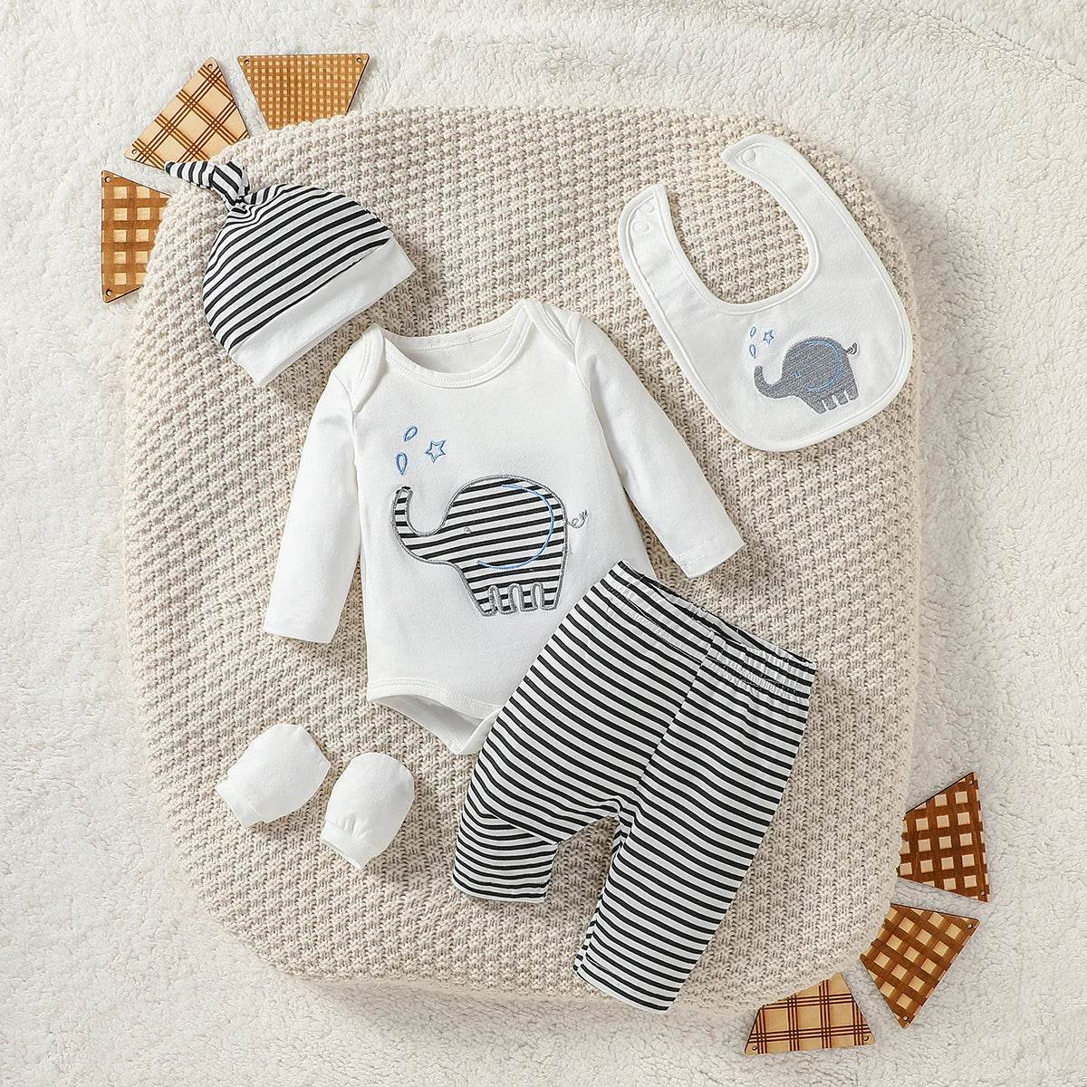 4PCS Baby Boy Elephant Outfit Set – Pantsuit & Accessories - Little Fashion