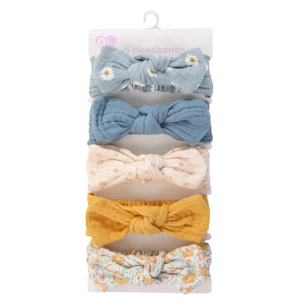 5Pcs Baby Girl Muslin Headbands – Elastic Rabbit Ear Set - Little Fashion