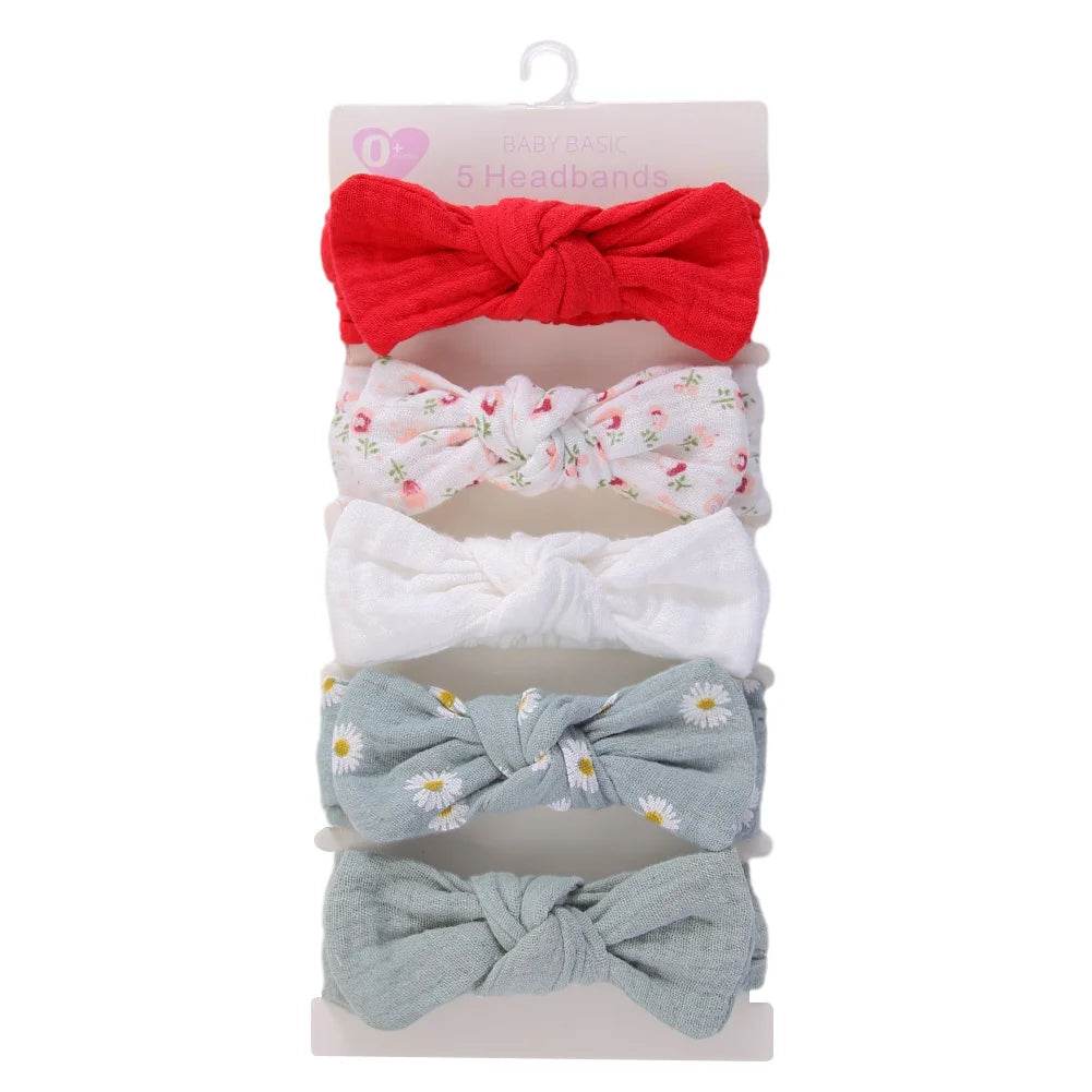 5Pcs Baby Girl Muslin Headbands – Elastic Rabbit Ear Set - Little Fashion