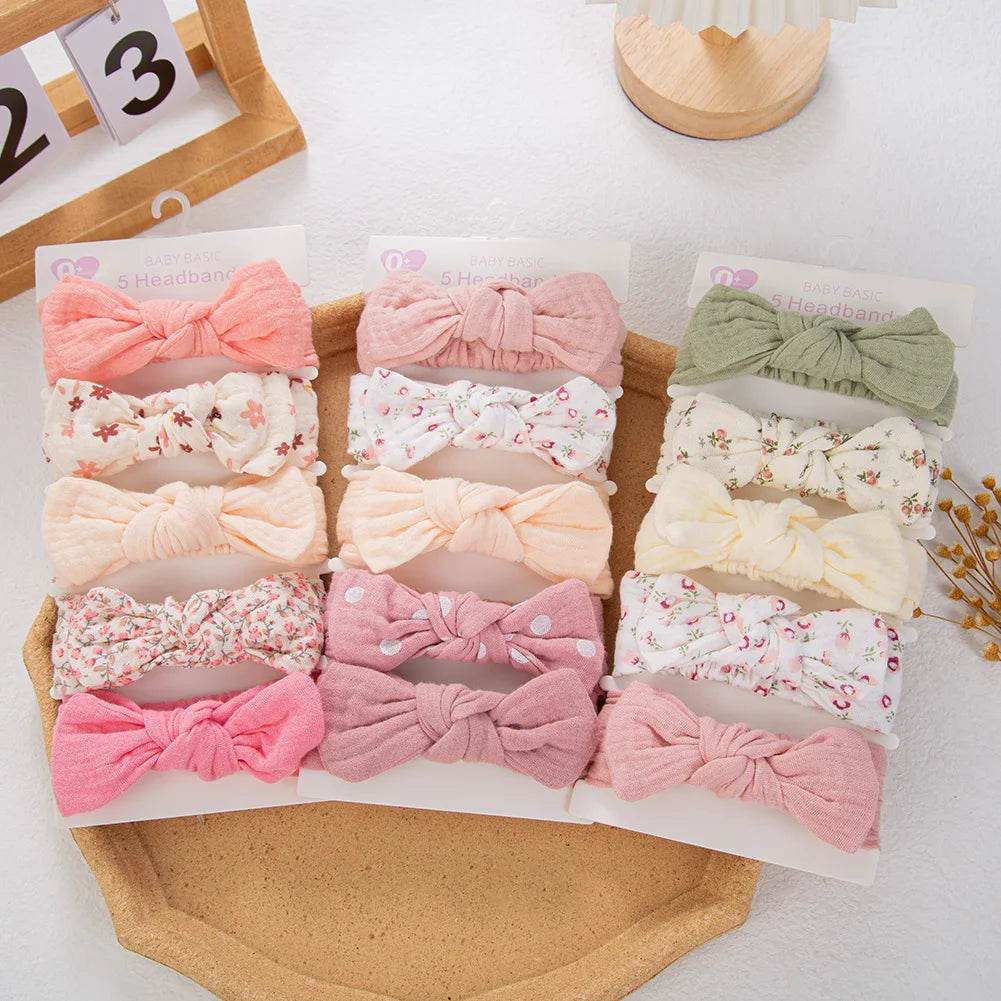 5Pcs Baby Girl Muslin Headbands – Elastic Rabbit Ear Set - Little Fashion