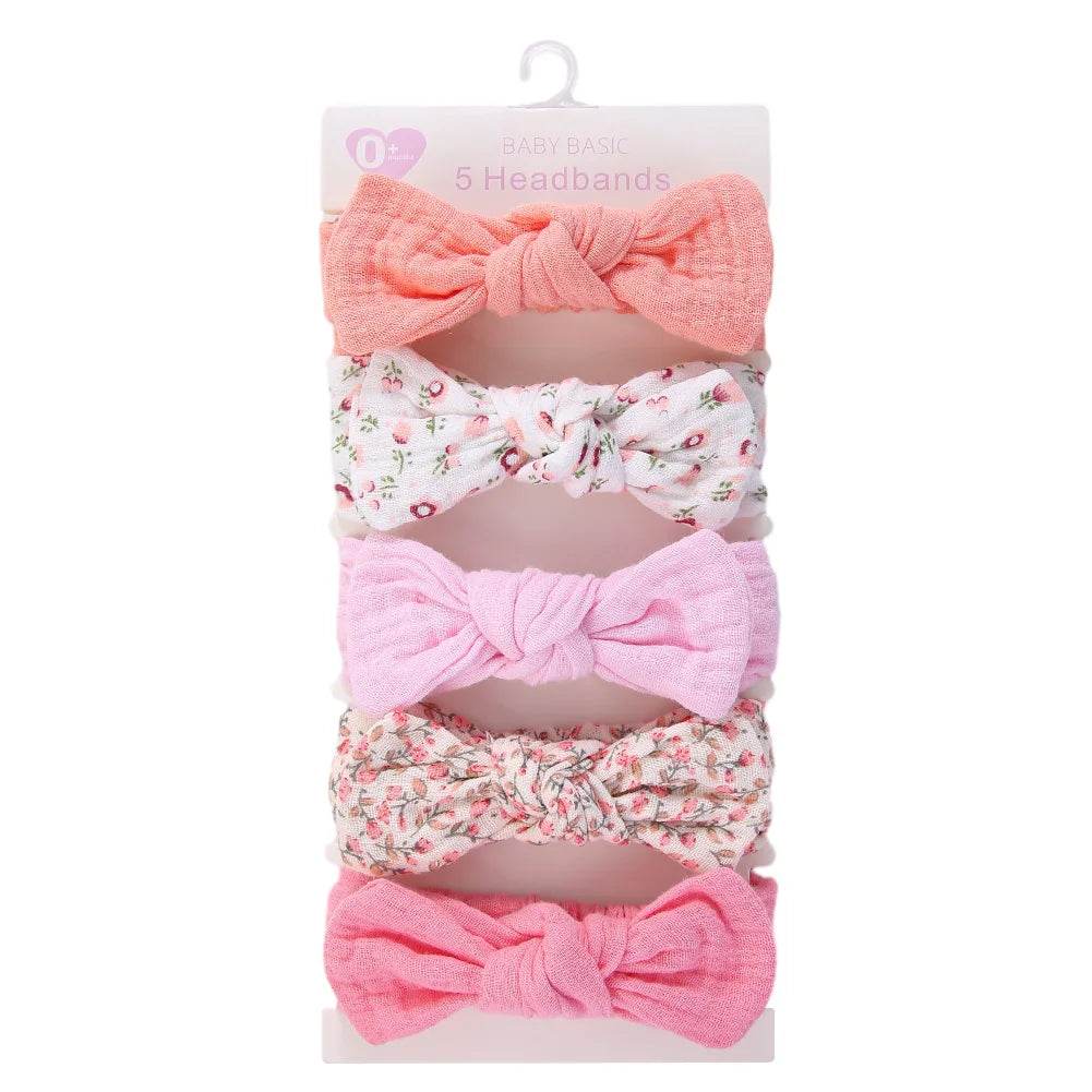 5Pcs Baby Girl Muslin Headbands – Elastic Rabbit Ear Set - Little Fashion