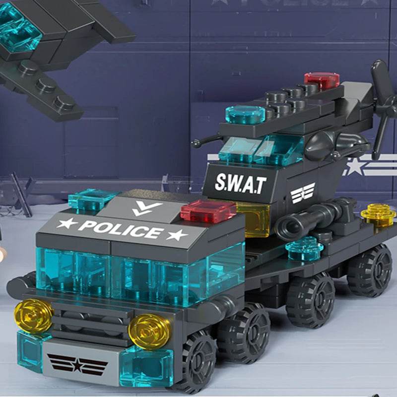 6-in-1 Police Building Blocks Set - Car, Truck, Plane - Little Fashion