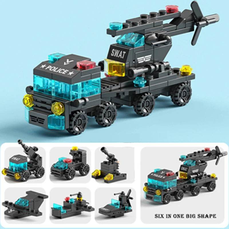 6-in-1 Police Building Blocks Set - Car, Truck, Plane - Little Fashion