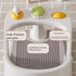 Baby hand exerciser with labeled features on a tiled wall background