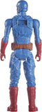 Blue and red robot action figure on a white background