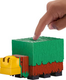 Hand pressing a green block with a finger, surrounded by other colorful blocks on a white background