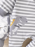 4pc Baby Boy Dinosaur Striped Romper & Hat Set - Little Fashion