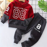 Red and black hoodie with 'WHAT LICM JIOR' text on a white background