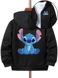 Black hoodie with cartoon character design on a white background