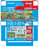 Playmobil City Life toy set packaging with various elements and branding.