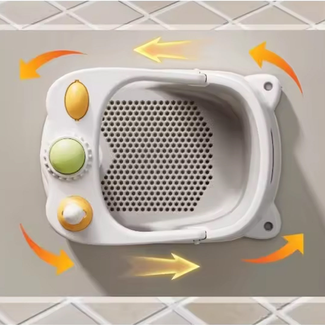 Ventilation device with colorful arrows on a tiled wall background