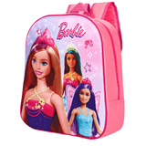 Barbie backpack with images of Barbie dolls on a white background