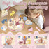 Child playing with a wooden toy cake set on a table, with text highlighting quality assurance and durability.
