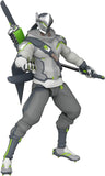 Action figure in gray and green costume with weapons on a white background