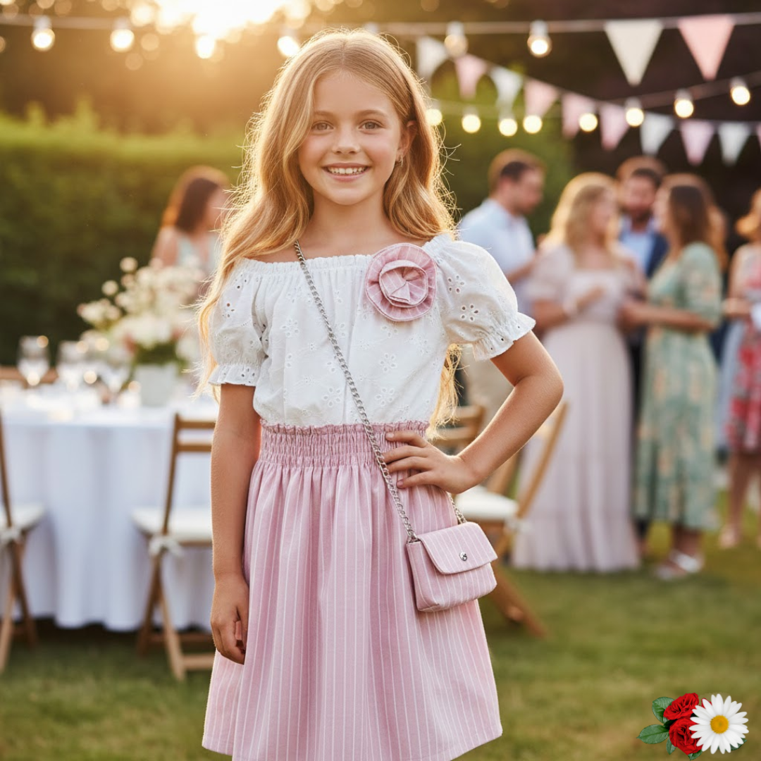 Pink & Ivory Eyelet Summer Dress & Bag Set (4-14Y)