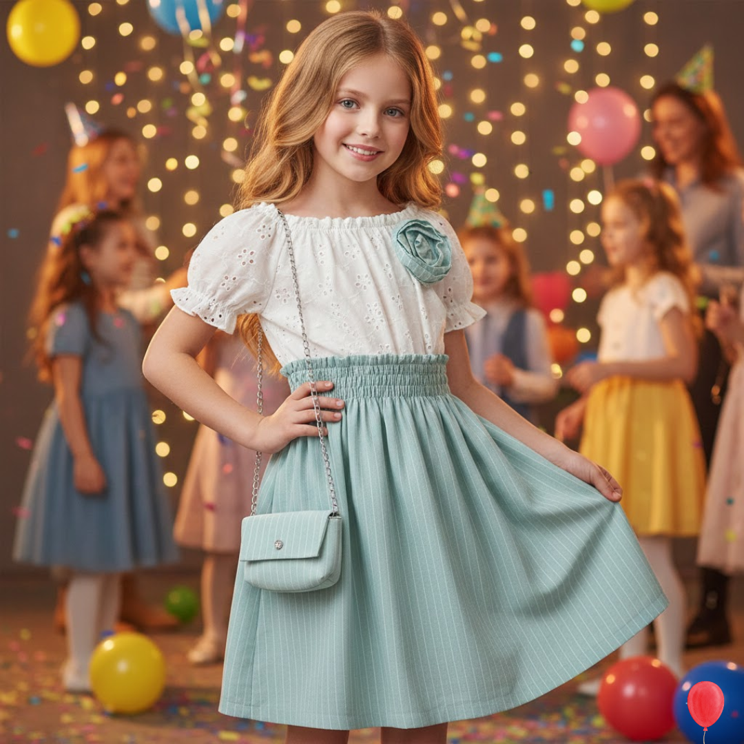 Green & Ivory Eyelet Summer Dress & Bag Set (4-14Y)