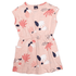 Pink dress with abstract hand print pattern on a white background