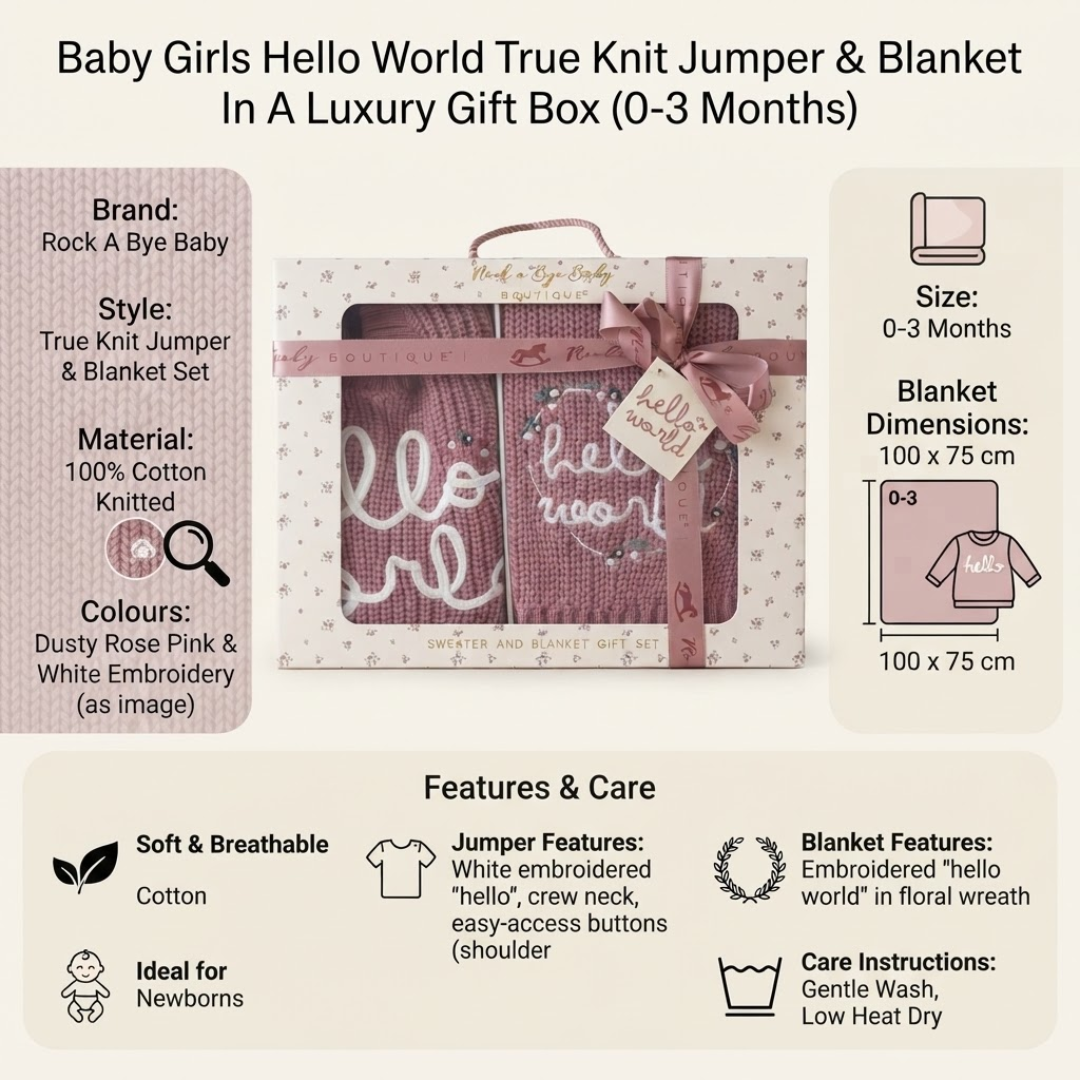 Hello World Knit Jumper & Blanket Gift Box Girls