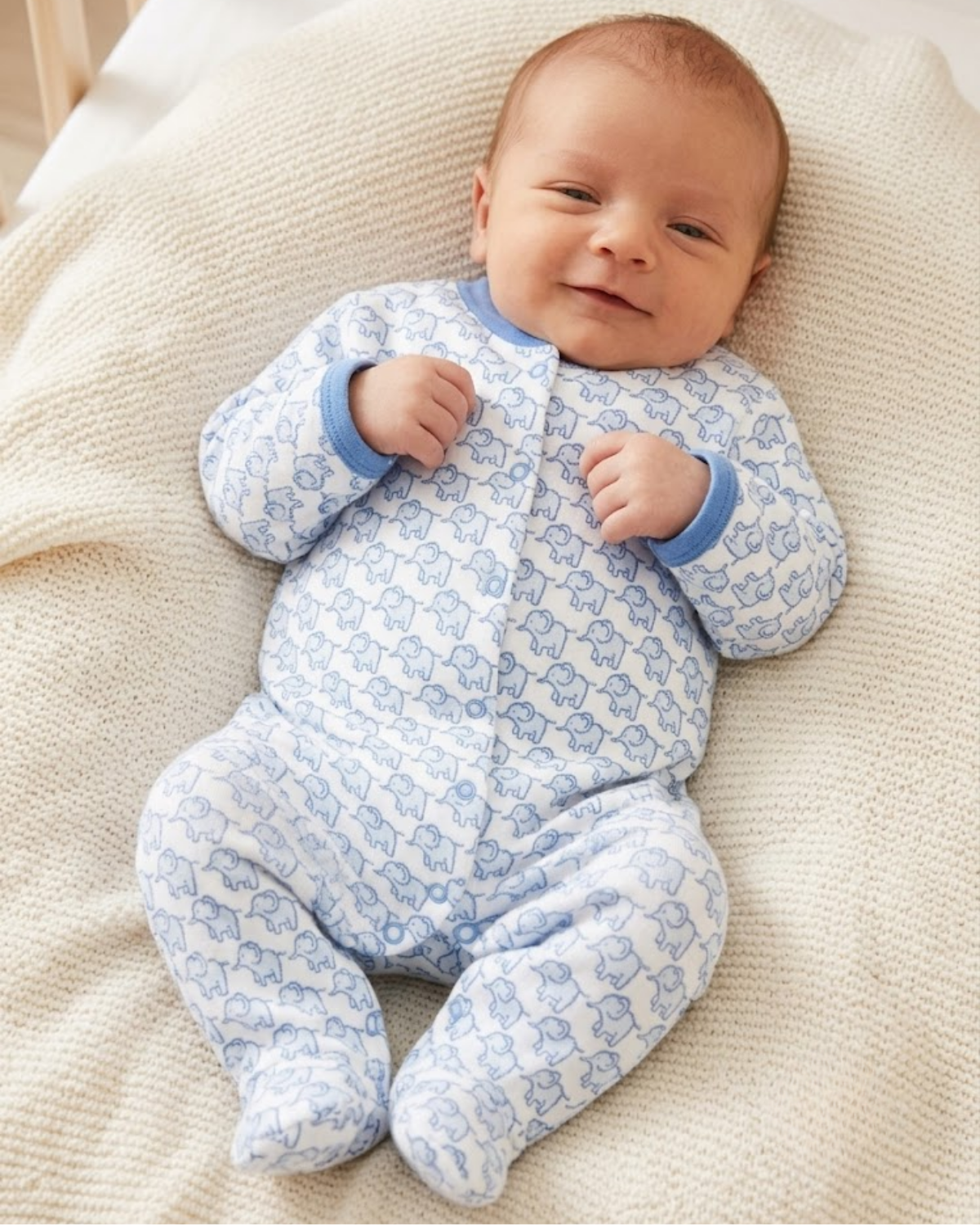 Baby Blue Elephant Print Babygrow | Tiny Baby–3–6M